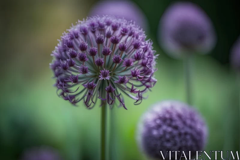 Purple Allium Flower: Intense Color Saturation and Graceful Balance AI Image