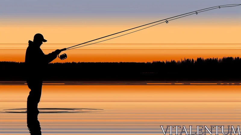 Tranquil Sunset Fishing Scene at Lake AI Image