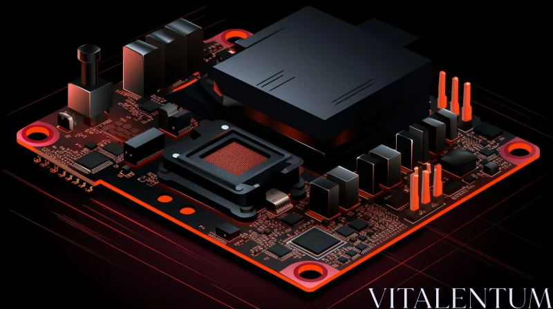 AI ART Glowing Red Computer Motherboard - 3D Illustration