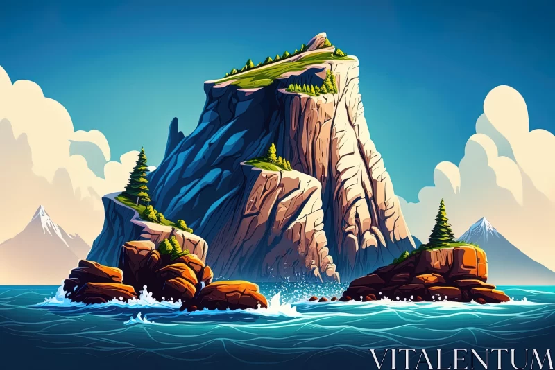 Stunning Rocks and Islands Illustration in Vivid Landscape Style AI Image