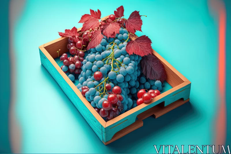 AI ART Surreal Wooden Box with Grapes and Leaves | Vibrant Still Life