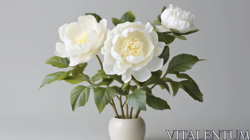 White Peonies in Full Bloom - Elegant Floral Display AI Image