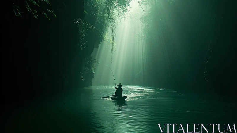 Tranquil Fishing Scene in a Green Boat AI Image