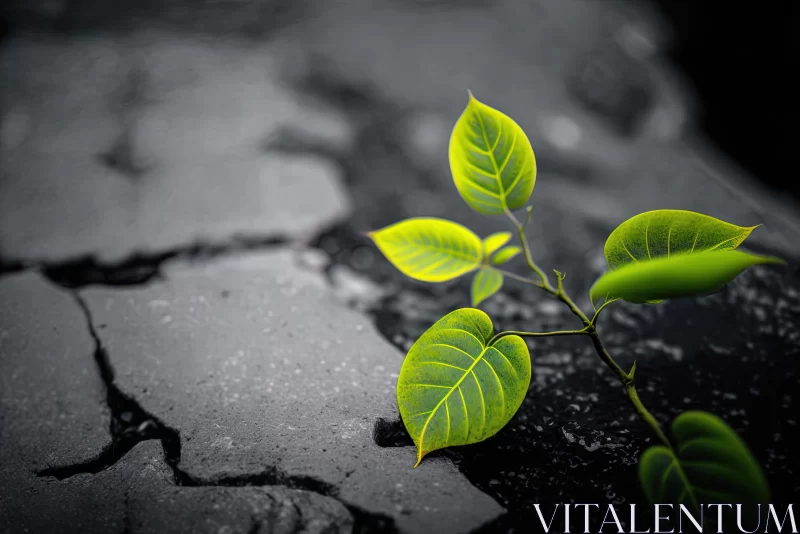 Green Leaf Growing from Cracked Brick | Atmospheric Perspective AI Image