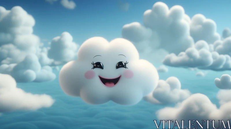 Happy Cloud 3D Rendering - Children's Book Illustration AI Image