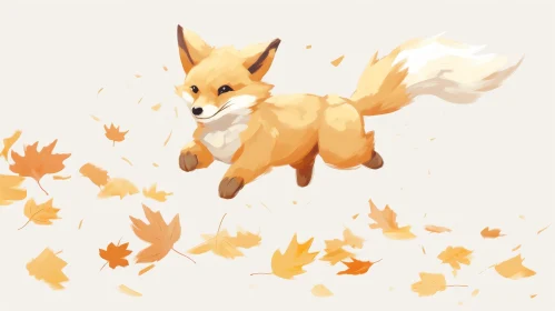 Joyful Cartoon Fox Jumping Over Autumn Leaves