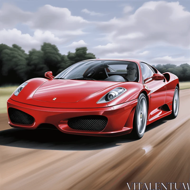 Red Racing Car Driving in the Countryside - Hyperrealistic Artwork AI Image