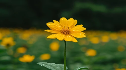 Yellow Flower Close-up with Water Drops on Petals