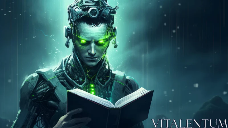 AI ART Cyborg Reading a Book - Digital Art