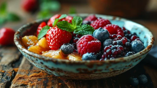 Fresh Berry Bowl on Blue Ceramic - Close-up Food Photography