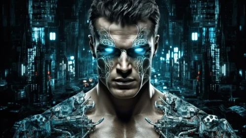 Male Cyborg Portrait in Dark City