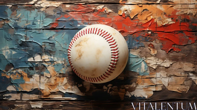 AI ART Baseball on Wooden Background - Colorful Sports Photography
