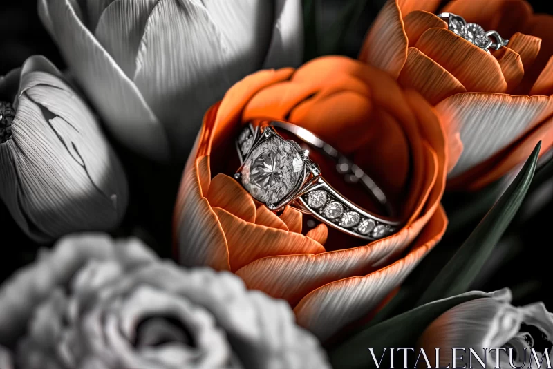 AI ART Captivating Orange Tulips with Diamond Ring - Romantic Artwork