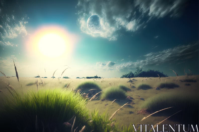 Enchanting Field with Grasses and Clouds | Otherworldly Alien Worlds AI Image