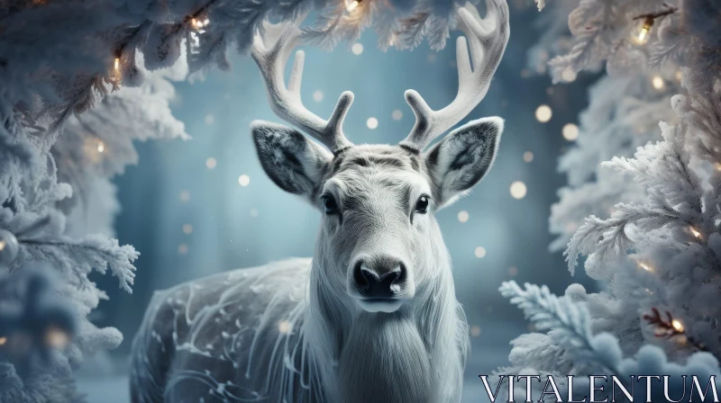 Festive Reindeer in Snowy Forest AI Image