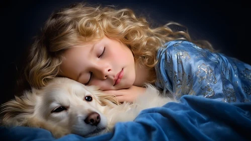Serene Image of Girl and Dog Sleeping | Peaceful Moment Captured