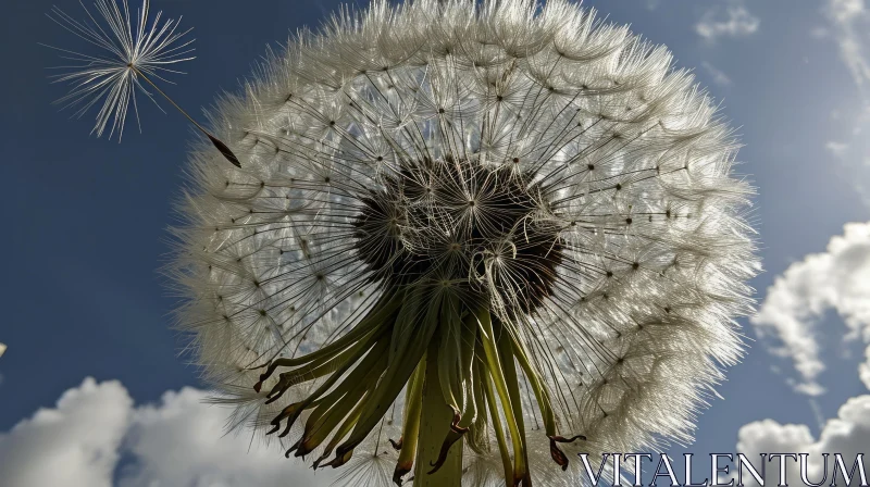 Dandelion Flower Close-up Against Blue Sky AI Image