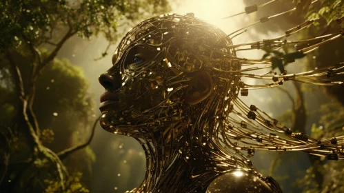 Golden Android Portrait in Enchanted Forest