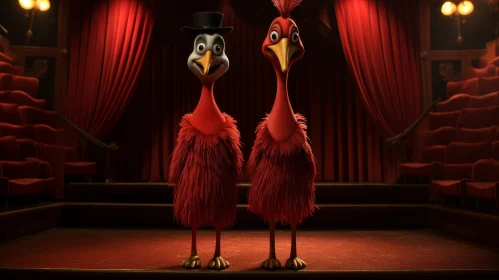 Theatrical Cartoon Turkeys on Stage