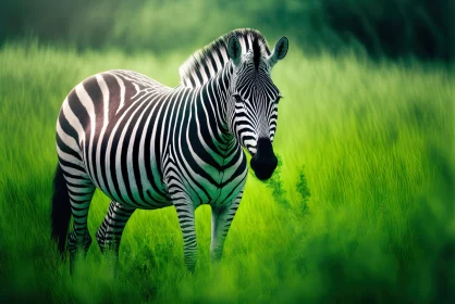 Captivating Zebra Artwork in a Serene Green Field