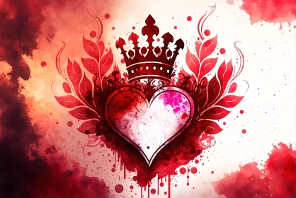 Fantasy-inspired Heart with Crown on Red Splattered Background