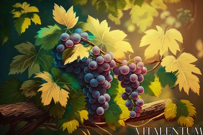 Grapes on Vine - A Charming 2D Game Art Illustration AI Image