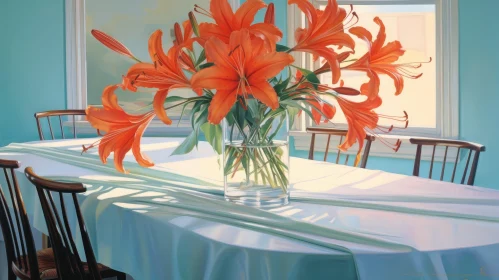 Orange Lilies Still Life - Serene Table Setting