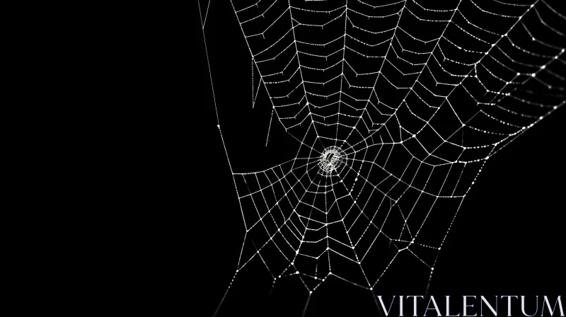 White Spider Web on Black Background AI Image