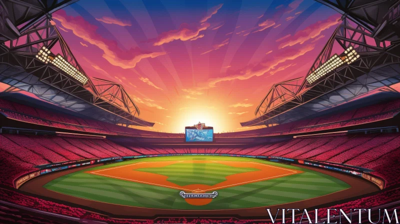 Baseball Stadium Sunset Excitement AI Image