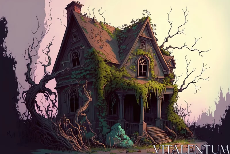 Captivating and Mysterious Old House in an Overgrown Grove AI Image