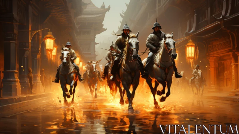 City Battle Horsemen Painting AI Image