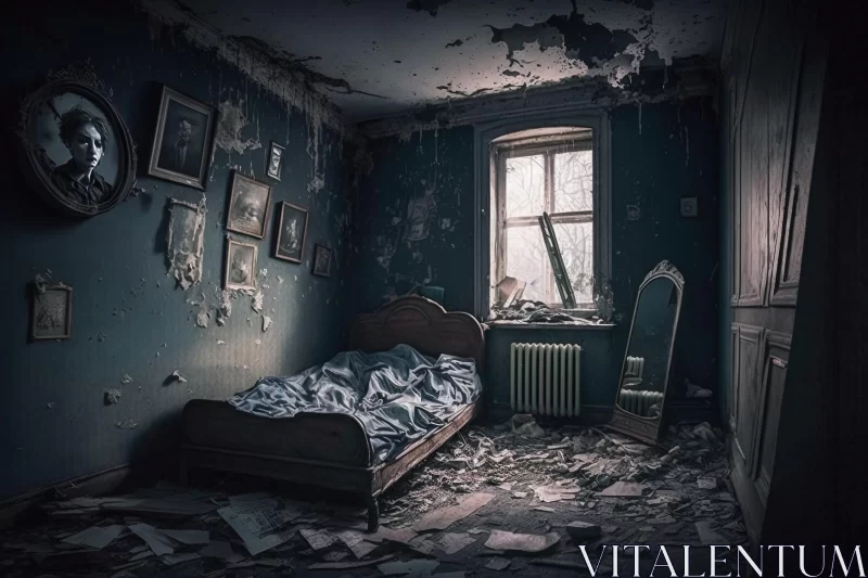 Haunting Bedroom with Bed and Pictures - Fine Art Photography AI Image