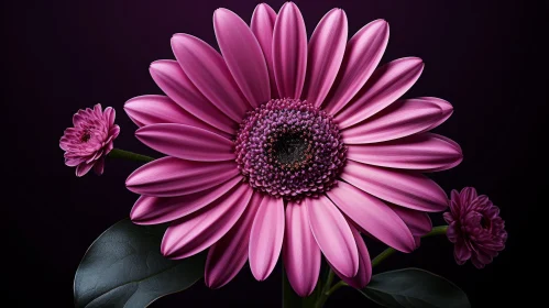 Pink Gerbera Flower Photo - Close-up Bloom on Dark Purple Background