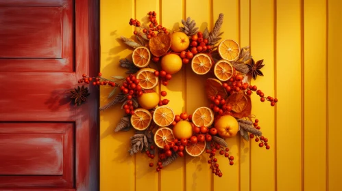 Rustic Wreath on Yellow Wooden Door