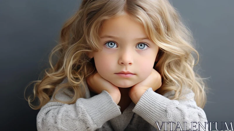 Charming Portrait of a Little Girl with Blonde Curly Hair AI Image