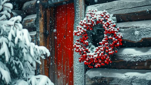 Christmas Wreath on Wooden Door - Festive Holiday Decor