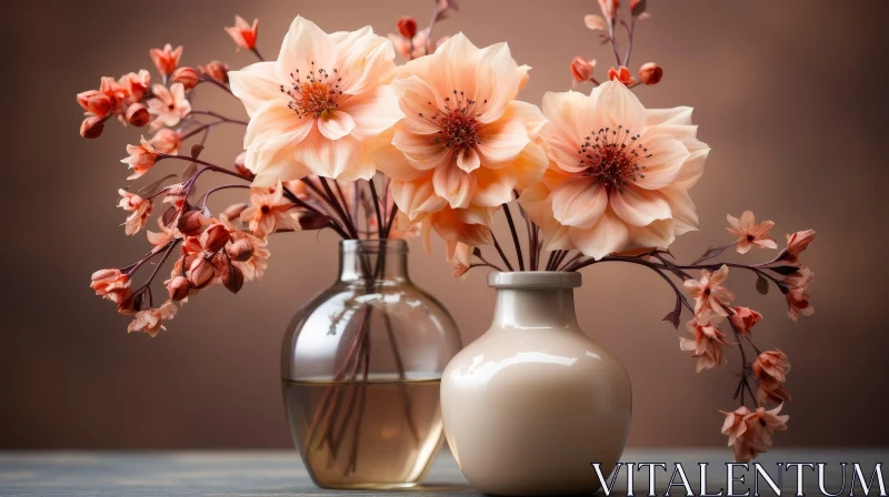 Elegant Still Life: Pink and White Dahlias in Glass Vase AI Image
