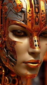 Female Cyborg with Golden Mask | Futuristic 3D Rendering