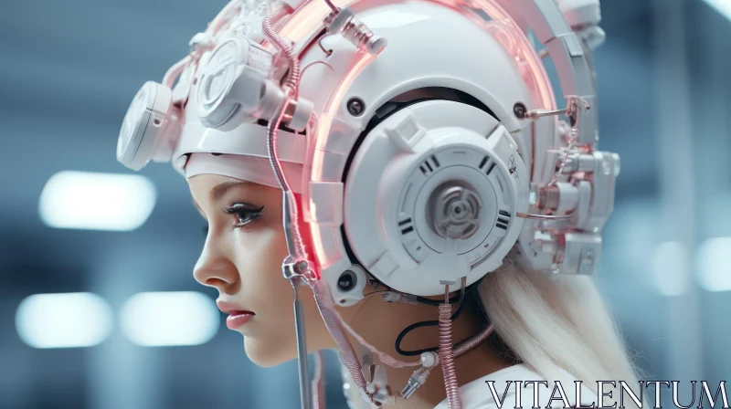 Futuristic Woman in White Helmet Meditation AI Image