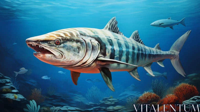 Majestic Prehistoric Fish Swimming in Deep Blue Sea AI Image