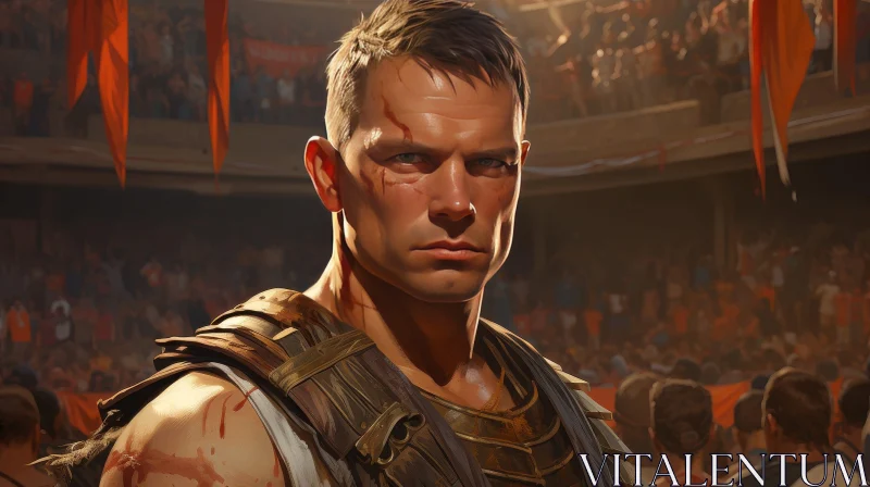 Male Gladiator Portrait in Arena AI Image