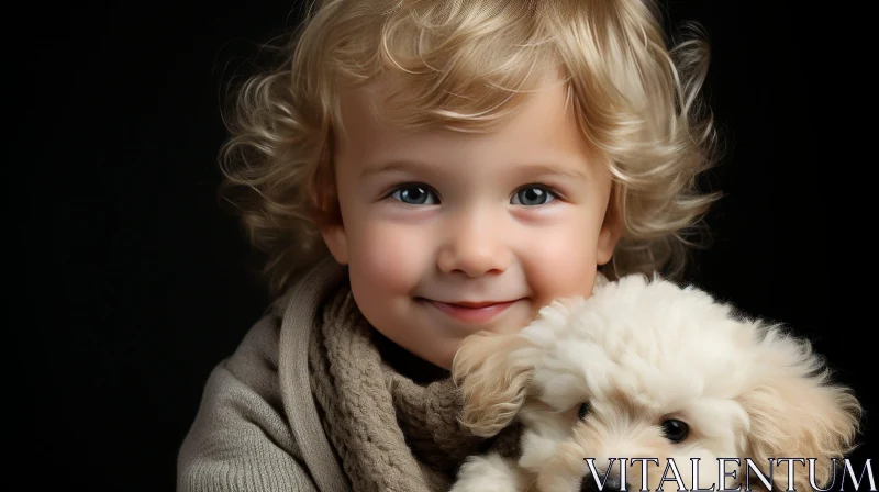 AI ART Adorable Boy with Puppy in Studio