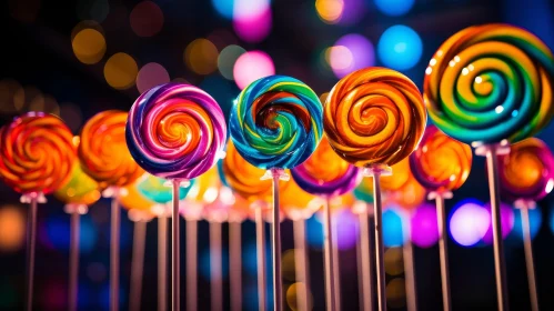Colorful Lollipops Close-Up with Bokeh Lights