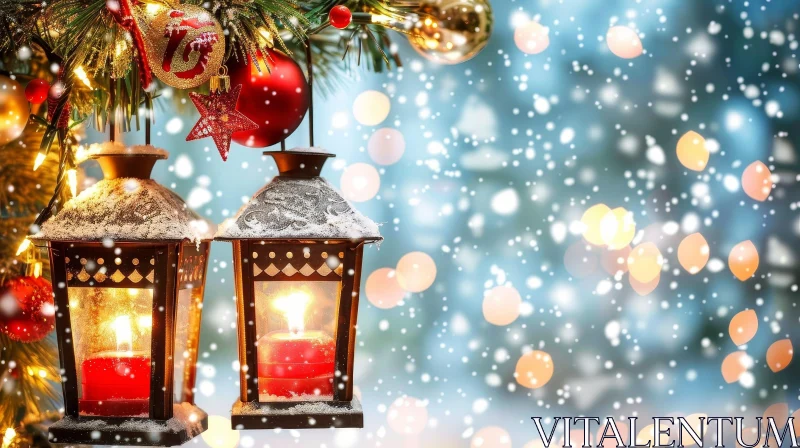 Enchanting Christmas Lantern Scene AI Image