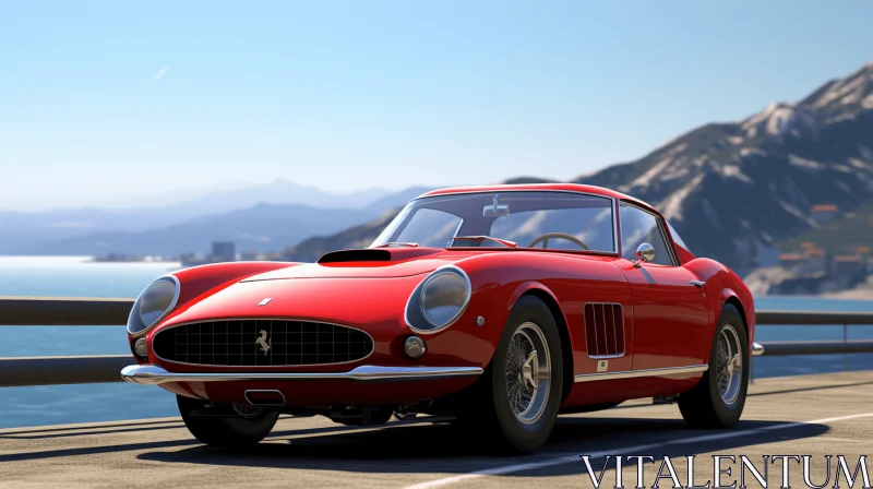Red Classic Car Driving on Road | Lifelike Renderings AI Image