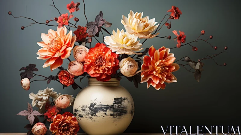 AI ART Elegant Floral Still Life Vase with Striped Pattern