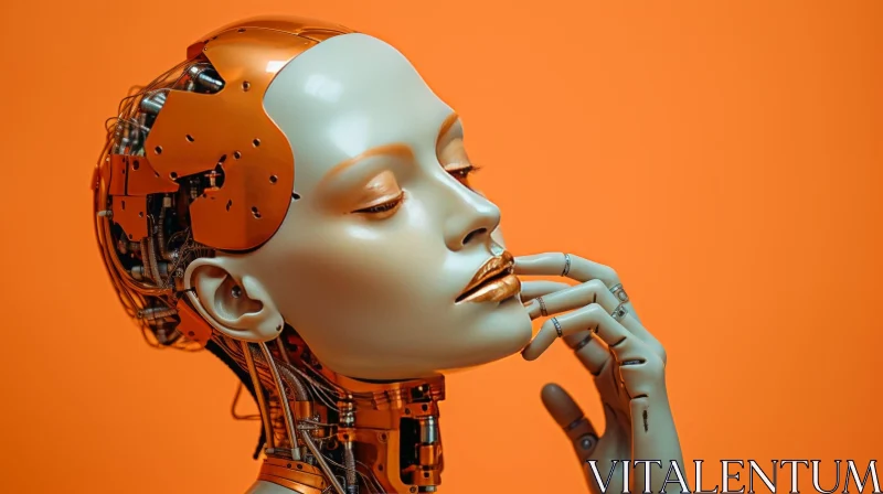 Female Android Portrait in Metallic Orange - Robotic Art AI Image