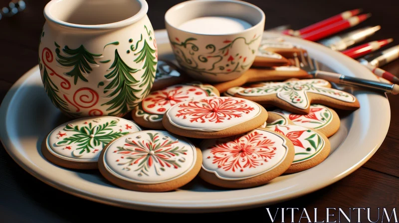 Festive Christmas Cookies on Wood Table AI Image