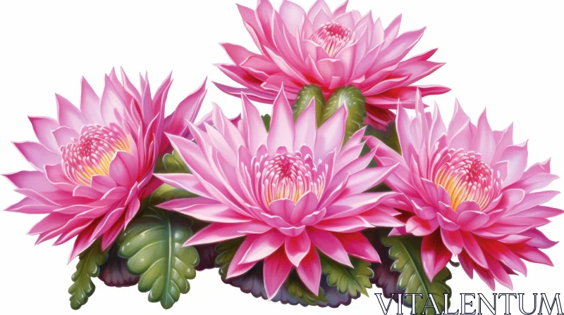 Pink Water Lilies and Green Leaves in a Serene Composition AI Image