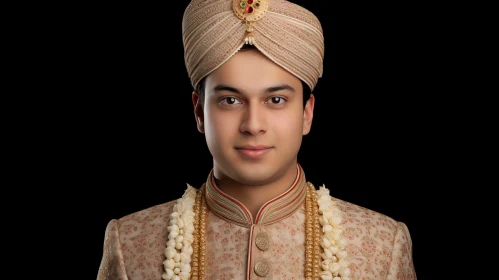 Young Indian Man in Traditional Wedding Attire Portrait